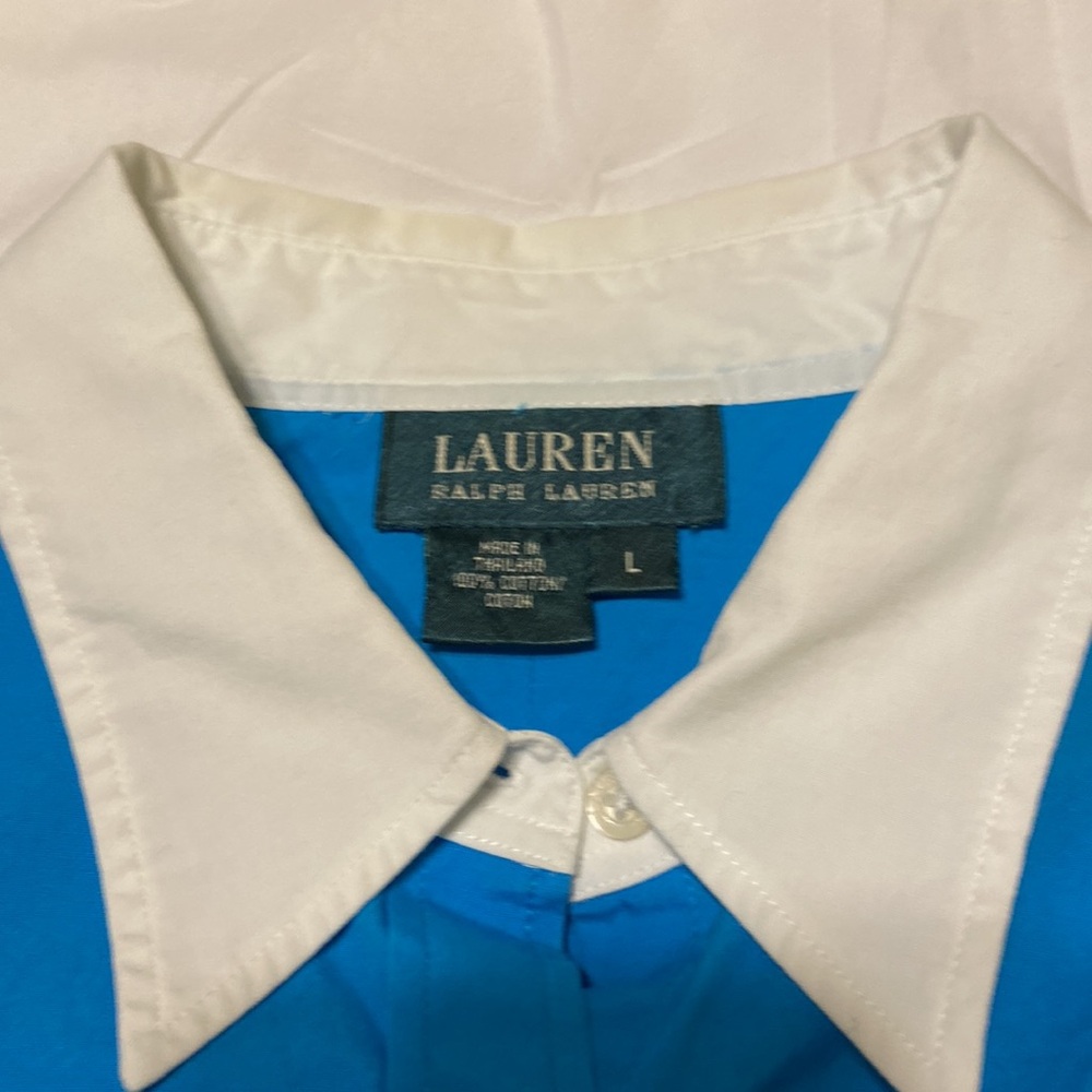 Womens Ralph Lauren VTG Turquoise Button-Down Shirt White Collar & Cuffs Size L - Picture 11 of 14